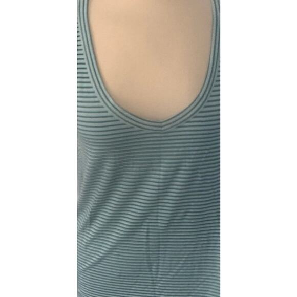 Old Navy Luxe Medium Green Stripe Sleeveless Tank Top Rayon Spandex - Picture 2 of 7